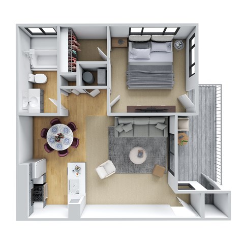 Floor plan for 1 bed, 1 bath, 590 sqft